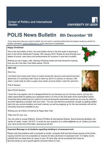 POLIS News Bulletin 8th December - School of Politics International ...