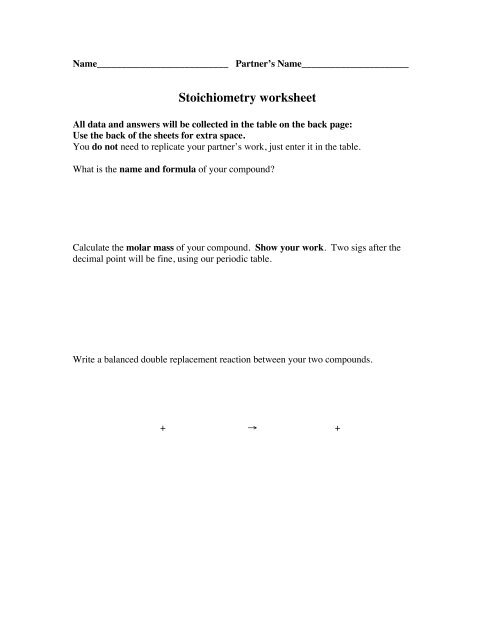 Stoichiometry worksheet - Head-Royce