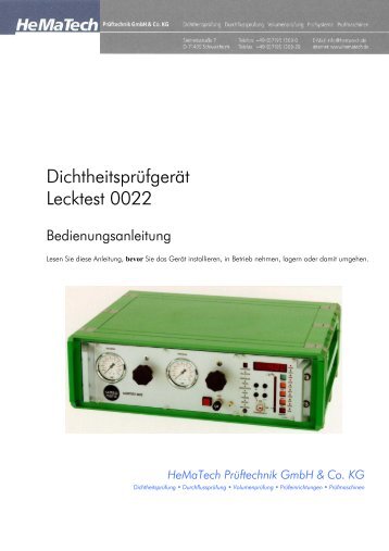 Dichtheitsprüfgerät Lecktest 0022 - Hematech Industrieautomation ...