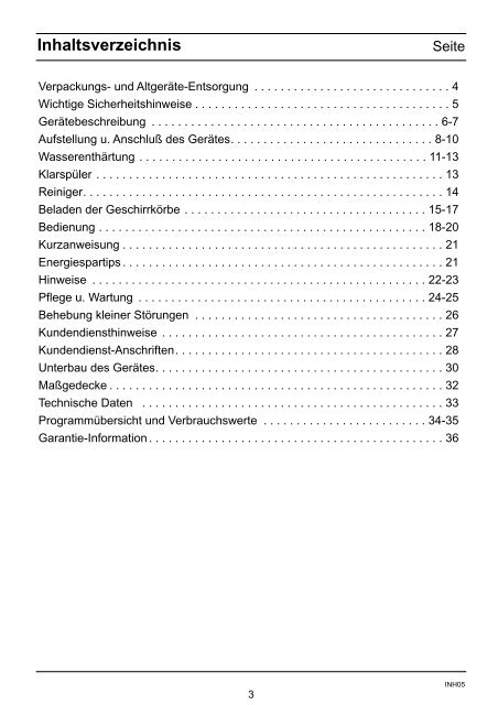 Gebrauchsanweisung GESCHIRR- SPÜLER Modell 114 S mit ...