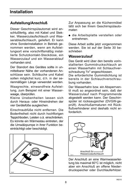 Gebrauchsanweisung GESCHIRR- SPÜLER Modell 114 S mit ...