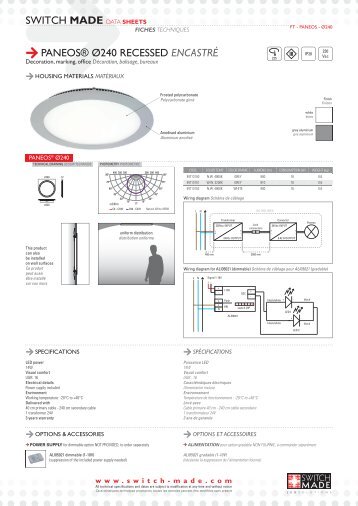 switch made data sheets paneosÂ® Ã¸240 recessed encastrÃ©