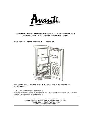 ice maker combo / maquina de hacer hielo con ... - Avanti Products