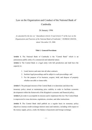 Law on the Organization & Conduct of National Bank of Cambodia