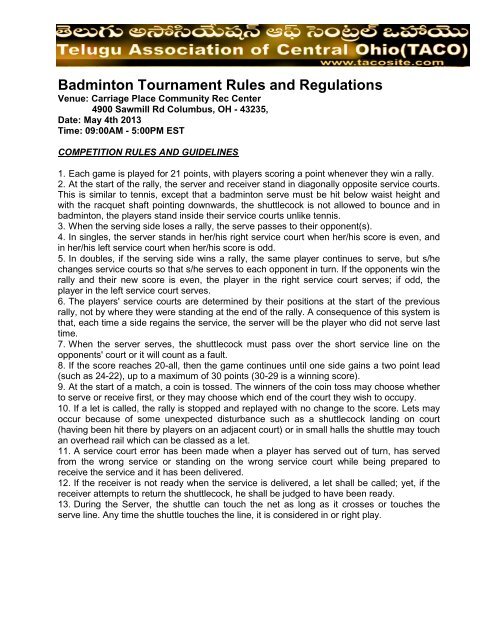 Badminton Tournament Rules and Regulations