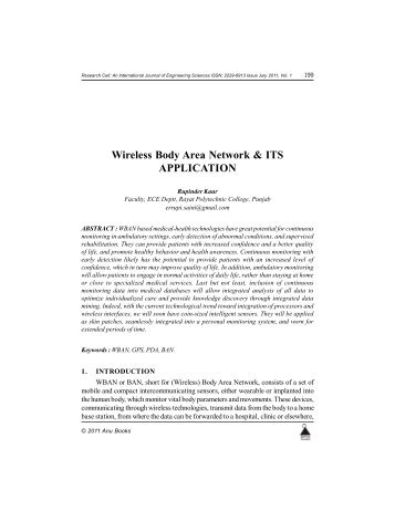 Wireless Body Area Network & Its Application - Ijoes.org