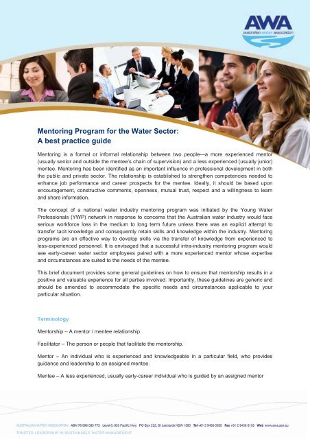 Mentoring Program for the Water Sector: A best practice guide