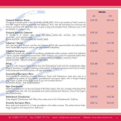 PRICE LIST - Raisin Social