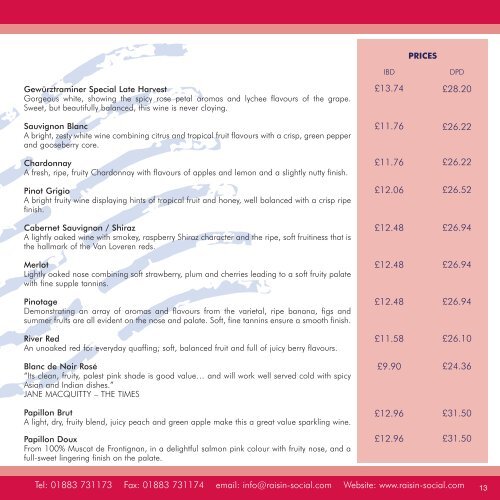 PRICE LIST - Raisin Social