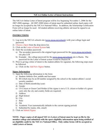 Understanding the National Letter of Intent The National High Understanding the National Letter of Intent The National High