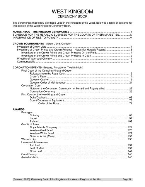 Table Of Contents And Notes West Kingdom College Of Heralds