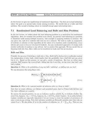 7.1 Randomized Load Balancing and Balls and Bins Problem