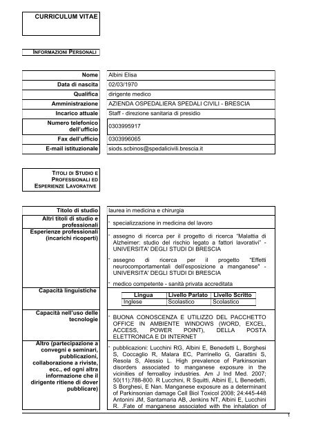 Albini Elisa - Spedali Civili di Brescia