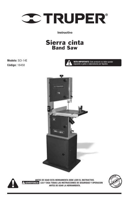 Sierra cinta 14 , 1 HP (750 W), Truper, Sierras Cinta, 16458