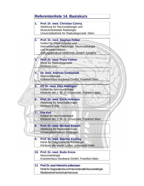 Referentenliste 14. Basiskurs - Basiskurs Neuroradiologie