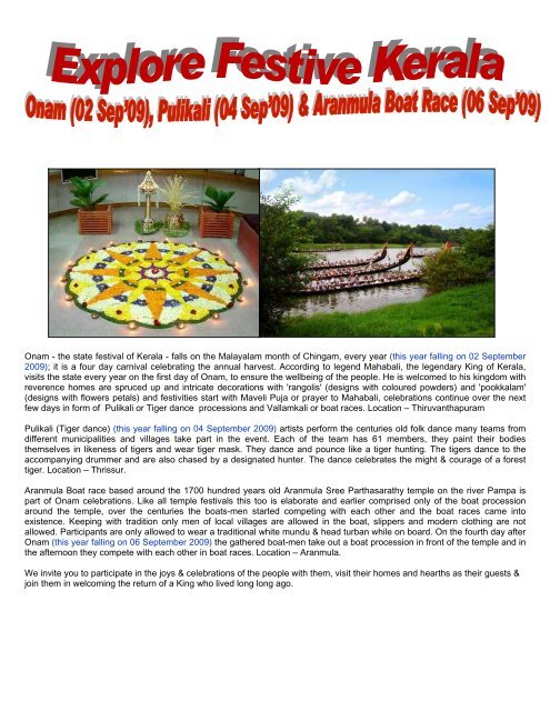 Onam - the state festival of Kerala - falls on the Malayalam month of ...