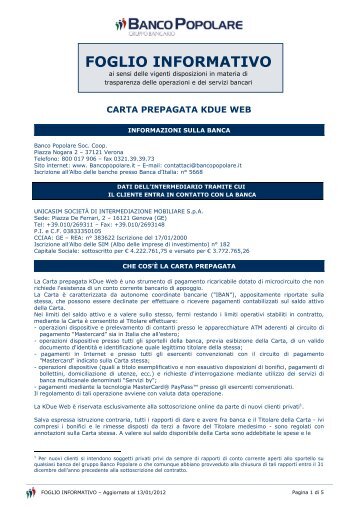 Carta K2 â Foglio Informativo Banco Popolare - Unicasim