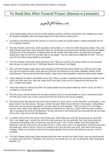 To Read Dua After Funeral Prayer - Noore Madinah Network