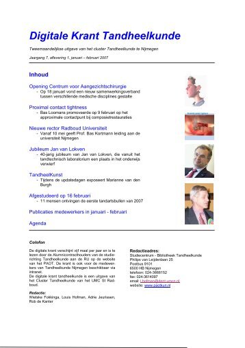 Digitale Krant Tandheelkunde Nijmegen, jaargang 7 ... - PAOT