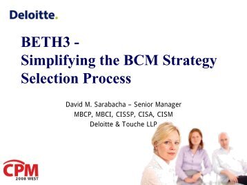 BETH3 - Simplifying the BCM Strategy Selection Process