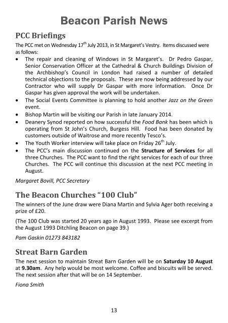 The Beacon August 2013 - Beacon Parish of Ditchling, Streat ...