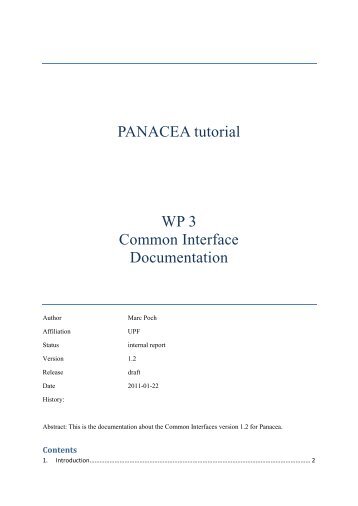 PANACEA tutorial WP 3 Common Interface Documentation