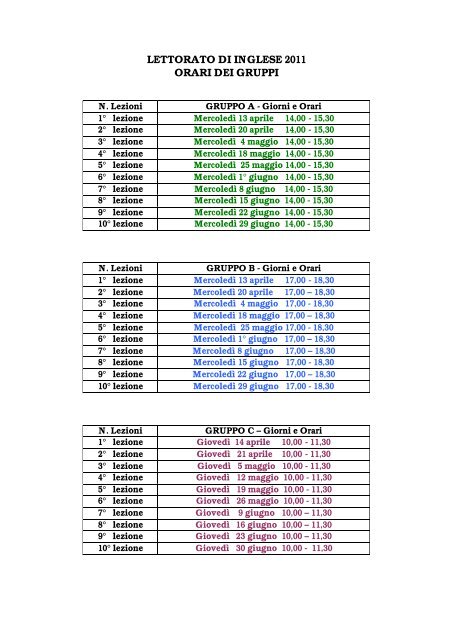 Lettorato Di Inglese 11 Orari Dei Corsi Iuss Ferrara 1391