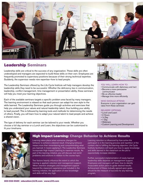 Leadership Seminars Brochure (PDF) - Life Cycle Engineering