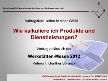 Die Kosten - WerkstÃ¤tten:Messe