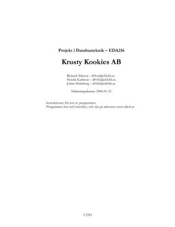 Projekt i Databasteknik – EDA216 Krusty Kookies AB