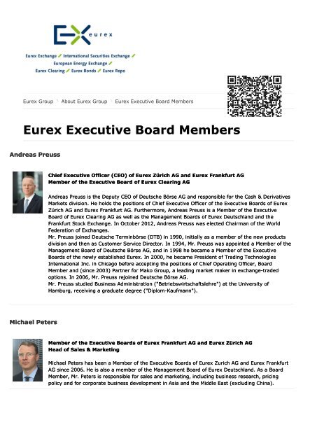 Eurex Group - Eurex Executive Board Members