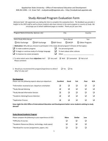 Study Abroad Program Evaluation Form - International Education ...