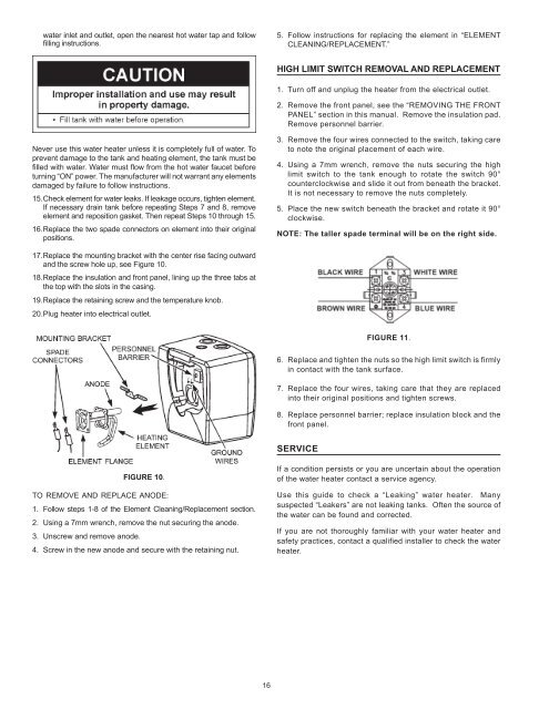 instruction manual residential electric 2.5 Gallon 120 volt water heater