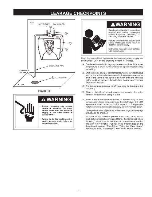 instruction manual residential electric 2.5 Gallon 120 volt water heater