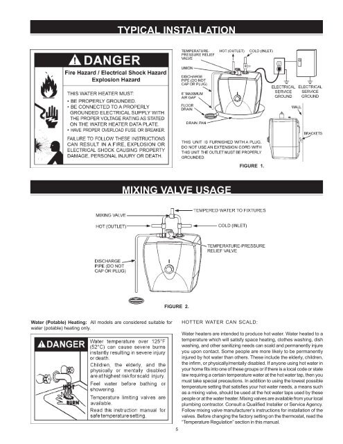 instruction manual residential electric 2.5 Gallon 120 volt water heater