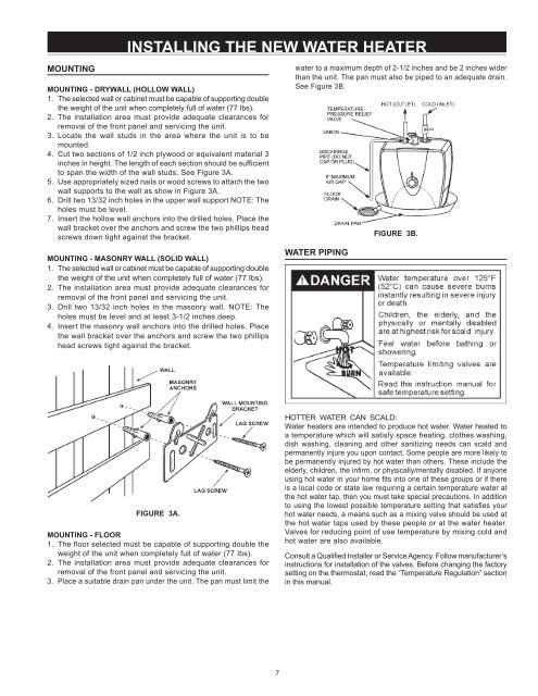 instruction manual residential electric 2.5 Gallon 120 volt water heater