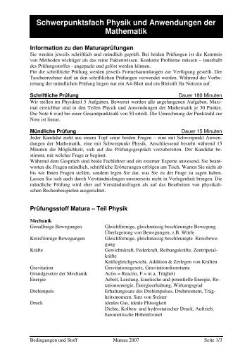 Schwerpunktsfach Physik und Anwendungen der Mathematik