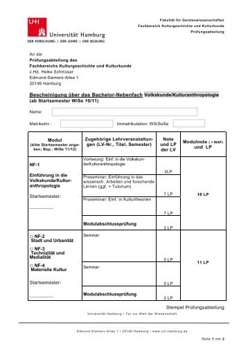 Studienverlauf Nebenfach ab Startsemester 10/11 - Fachbereich ...