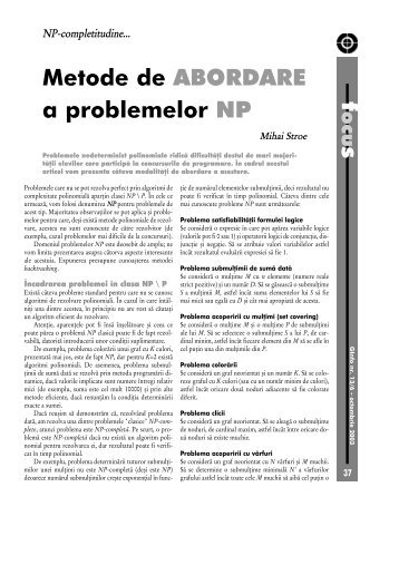 f s Metode de ABORDARE a problemelor NP - GInfo