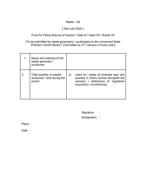 Form â 13 [ See rule 20(5) ] Form for Filling Returns of Auction / Sale ...