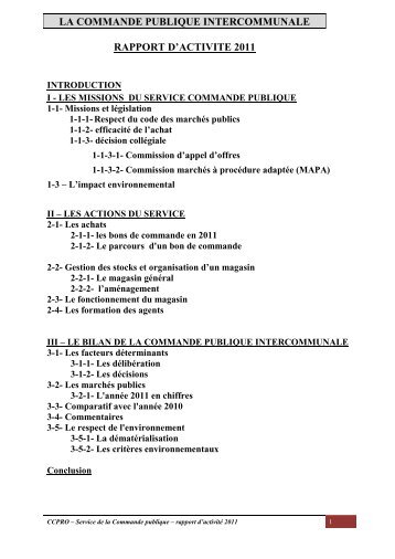 LA COMMANDE PUBLIQUE INTERCOMMUNALE ... - CCPRO