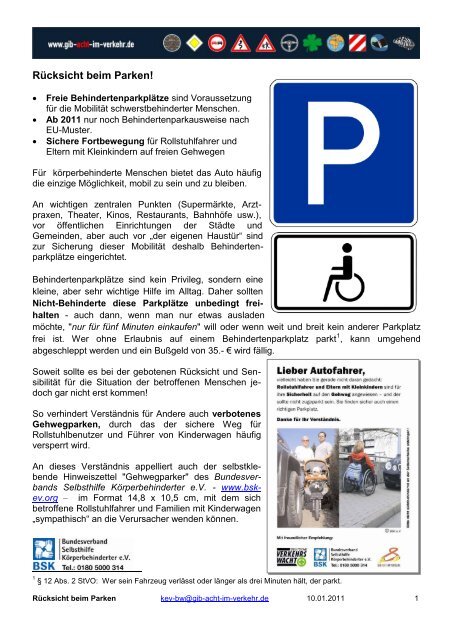 Rucksicht Beim Parken Gib Acht Im Verkehr