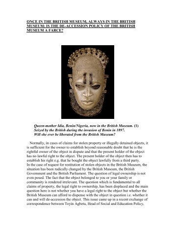 Dr Kwame Opoku Analysis Of British Museum De Accession ... - Ligali