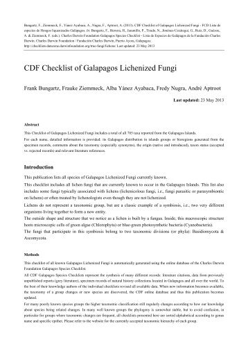 CDF Checklist of Galapagos Lichenized Fungi