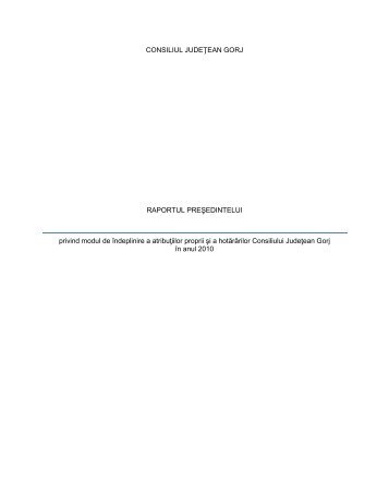 Raport de activitate - 2010 - Consiliul JudeÅ£ean Gorj