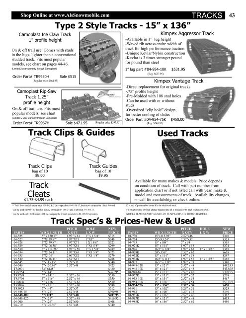 Snowmobile Track Pitch Chart