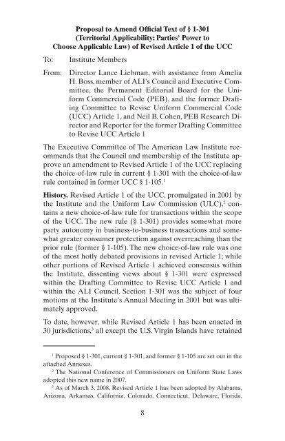 Proposal to Amend Official Text of Â§ 1-301 - American Law Institute