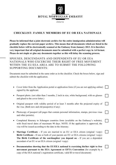 checklist: family members of eu or eea nationals ... - VFS Global