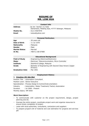 RESUME OF MR. LOW HUA - Automation *Media