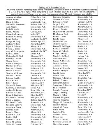 Spring 2009 President's List